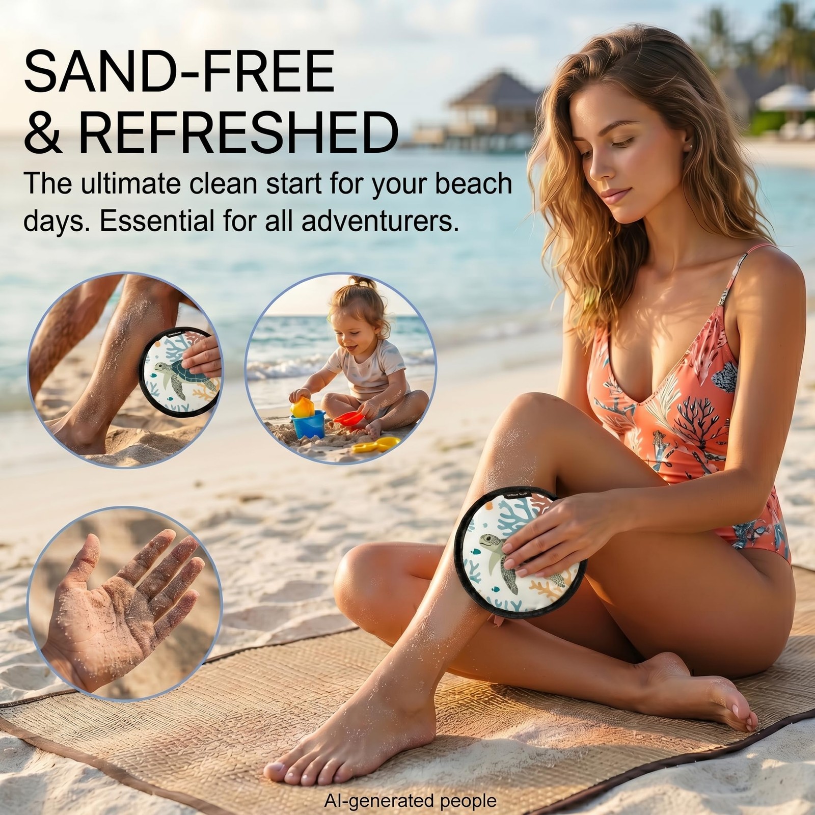 Beach Sand , 2Pcs Sand Eraser Towel with Natural Corn Starch – Portable Summe…