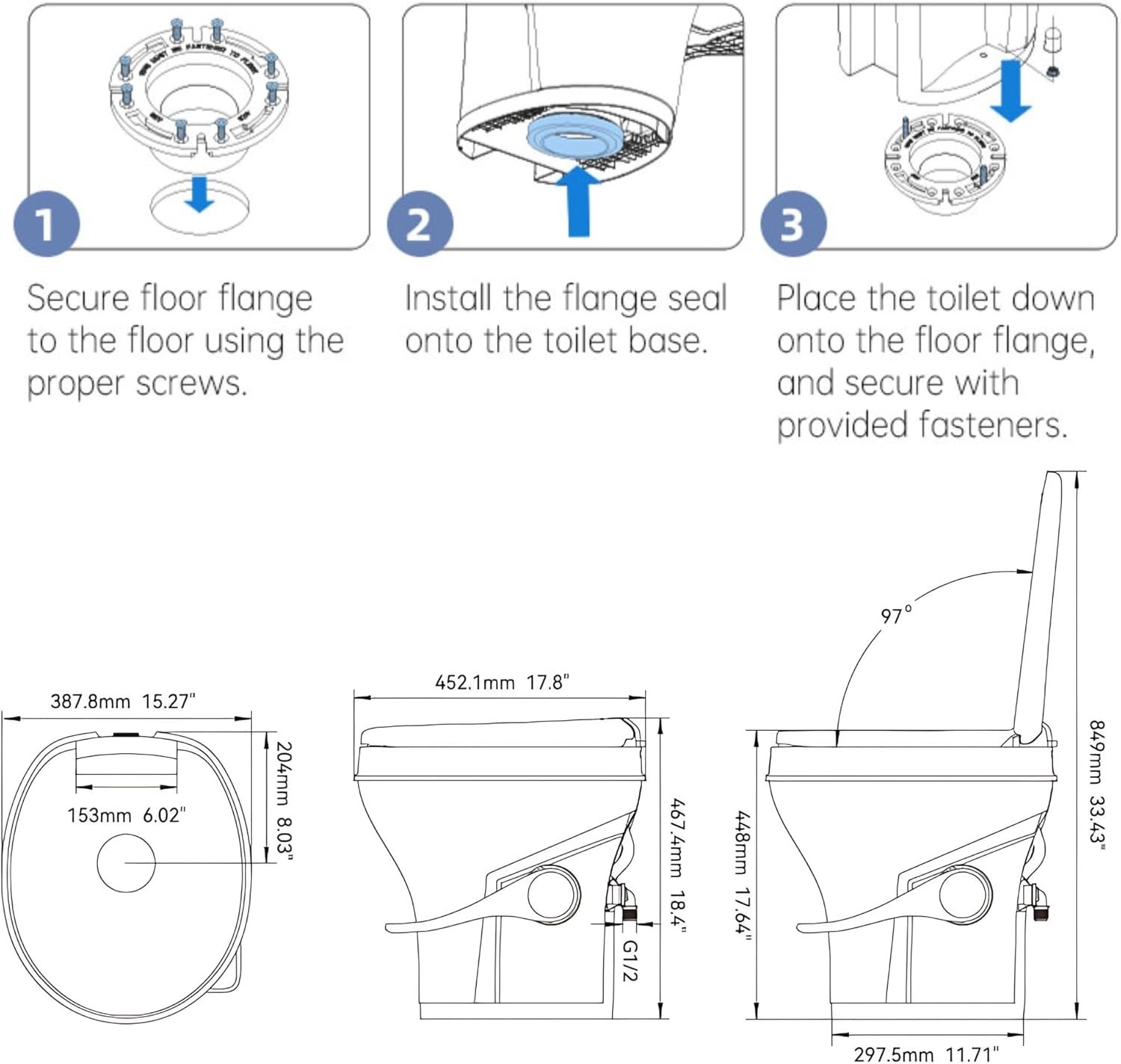 SEAFLO Residential Height Bone Camper/RV Toilet with Sprayer Attachment, 18.5”