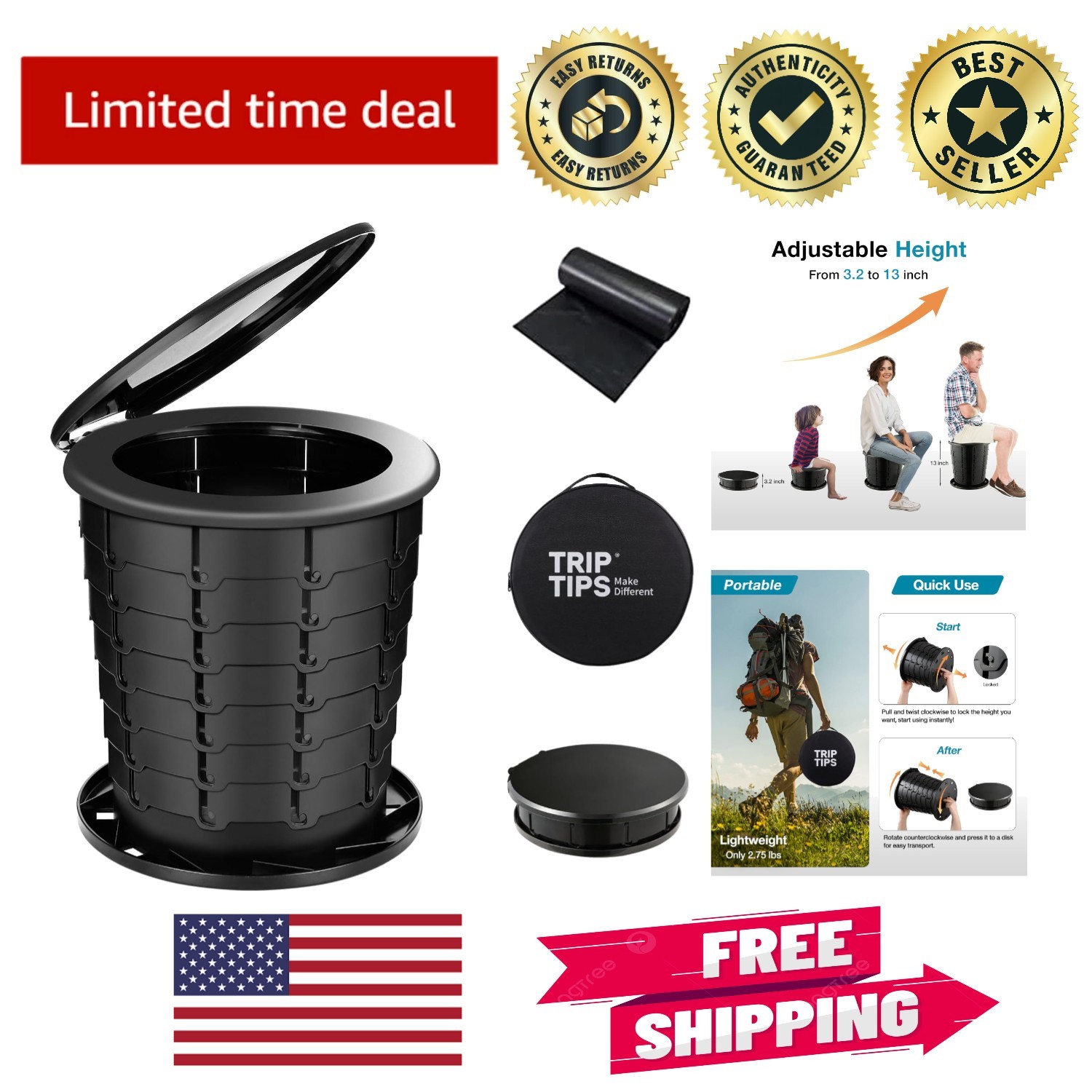 Versatile Portable Toilet for Camping – Adjustable, Lightweight & Easy to Use