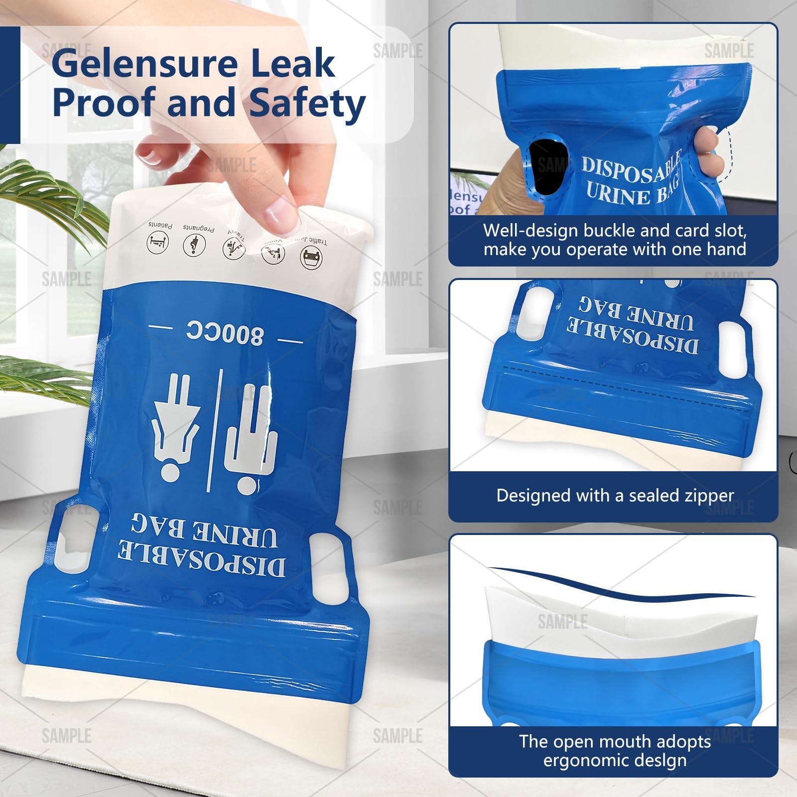HeuxGir New Wider Disposable Urine Bag 8/12/24，850ML Urine Bags for Travel, E…