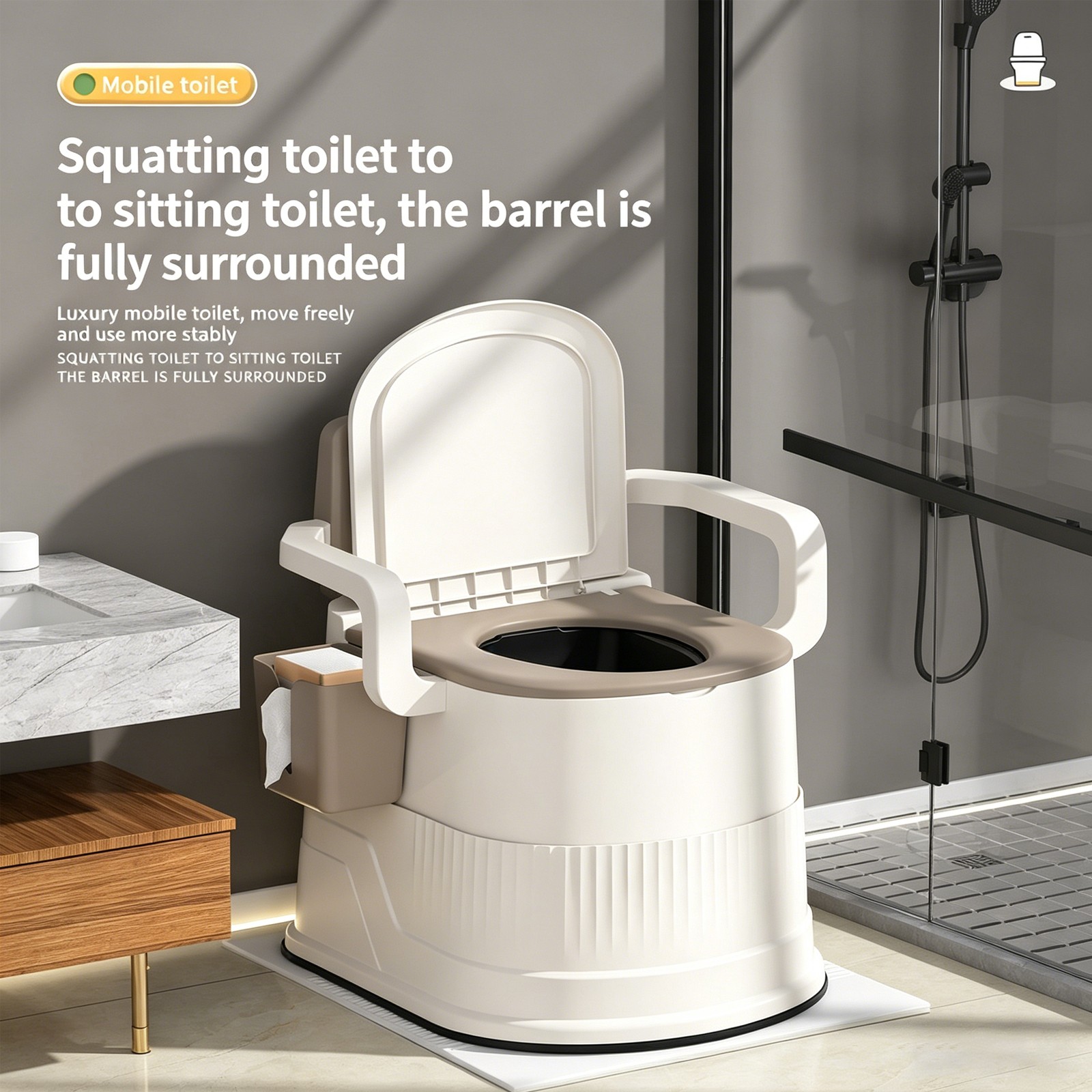 2-Gal Portable Toilet Travel Camping Outdoor/Indoor Commode Potty w/ Tissue Box