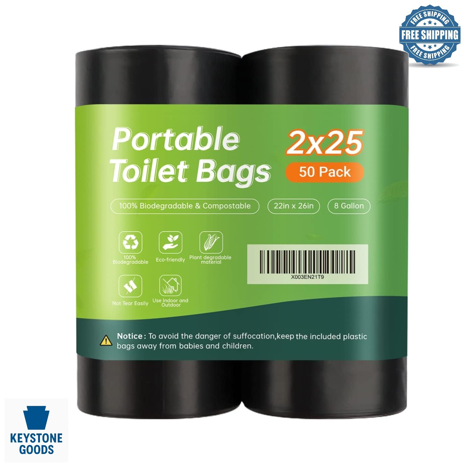 50 Eco-Friendly Compostable Portable Toilet Bags for Camping & Outdoor Use