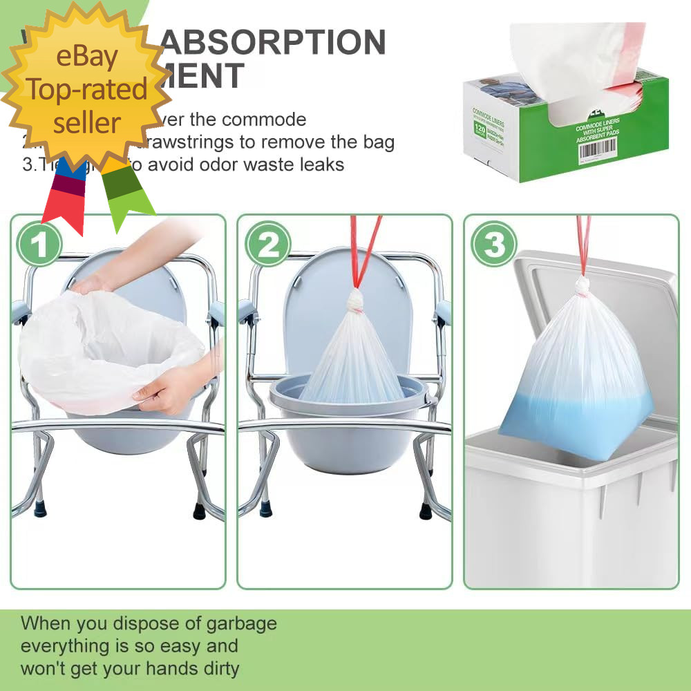Commode Liners 120PCS Bedside Commode Liners Disposable-Portable Toilet Bags