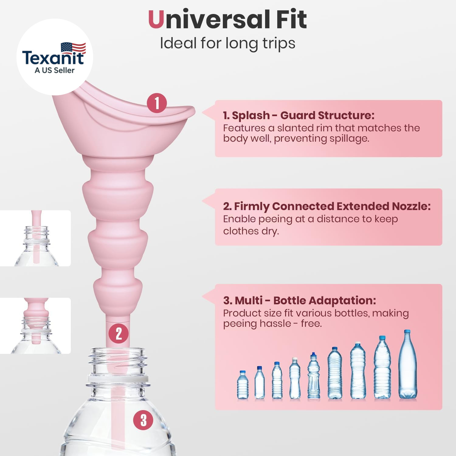 Quick-Fold Portable Female Urinal, Silicone Pee Funnel with 10Cm Extension Tube,