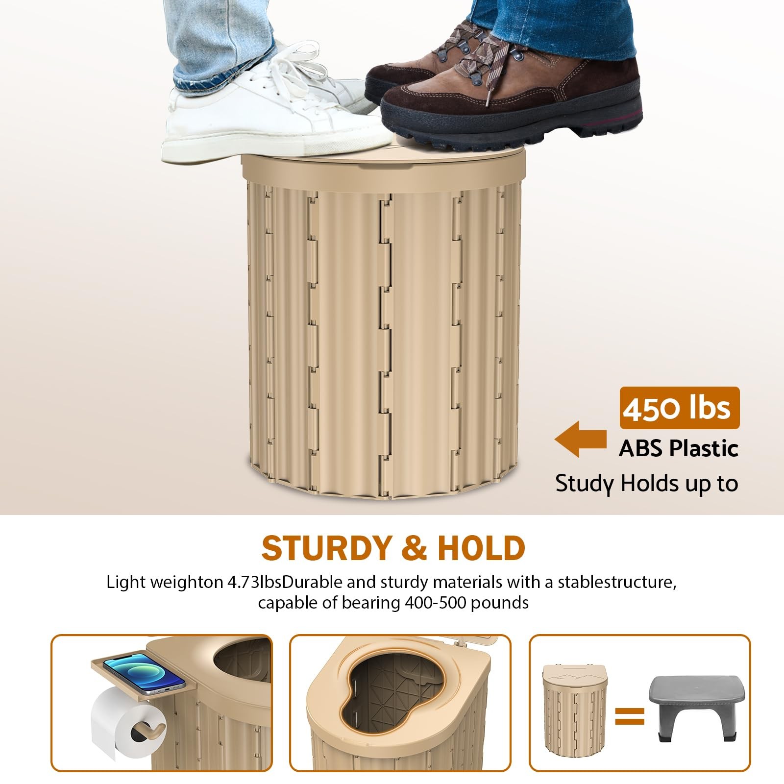 15 Inch Portable Toilet Potty Camping RV Removable Paper Holder 450 Lbs