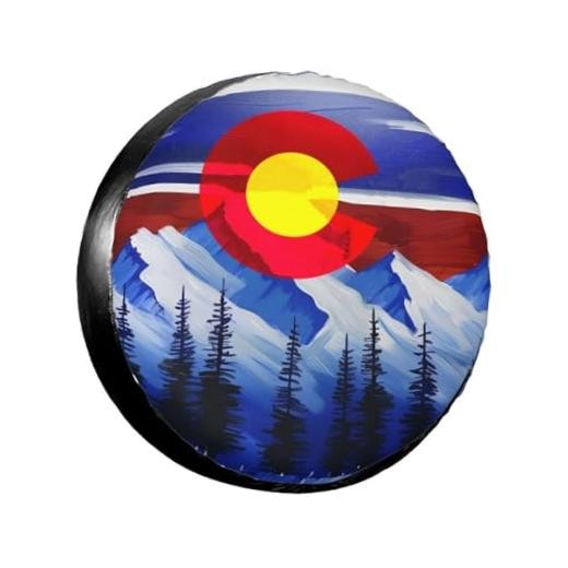 Spare Tire Cover for Rv Trailer Camper Truck 15 inch Colorado Flag Mountains