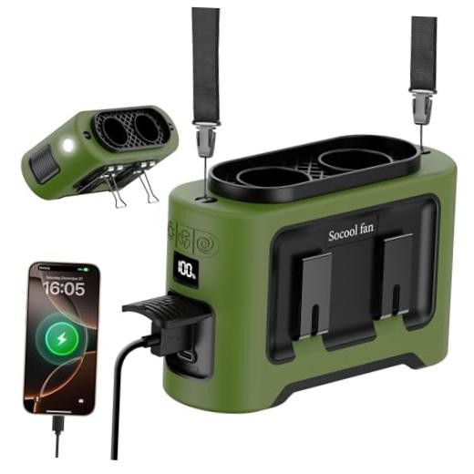 Socool Portable Waist Fan Clip on Wearable Belt Rechargeable 14500mAh Green
