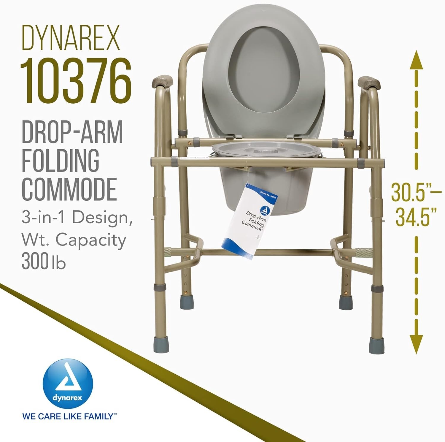 Heavy-Duty Drop-Arm Folding Commode – Adjustable, Portable Toilet for Safety