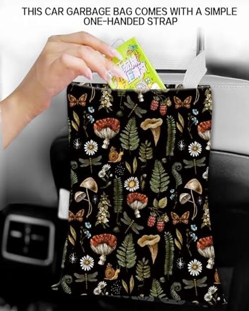 Hanging Car Trash Can Bag – Boho Brown Mushroom Design, Back Cute Boho Mushroom