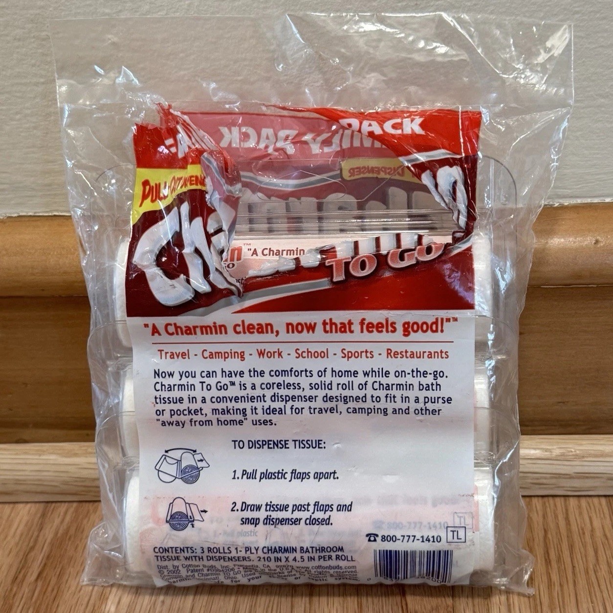 Vintage NOS Pack Of 3 Charmin To Go 55 Sheet Toilet Paper Tissue Travel Roll