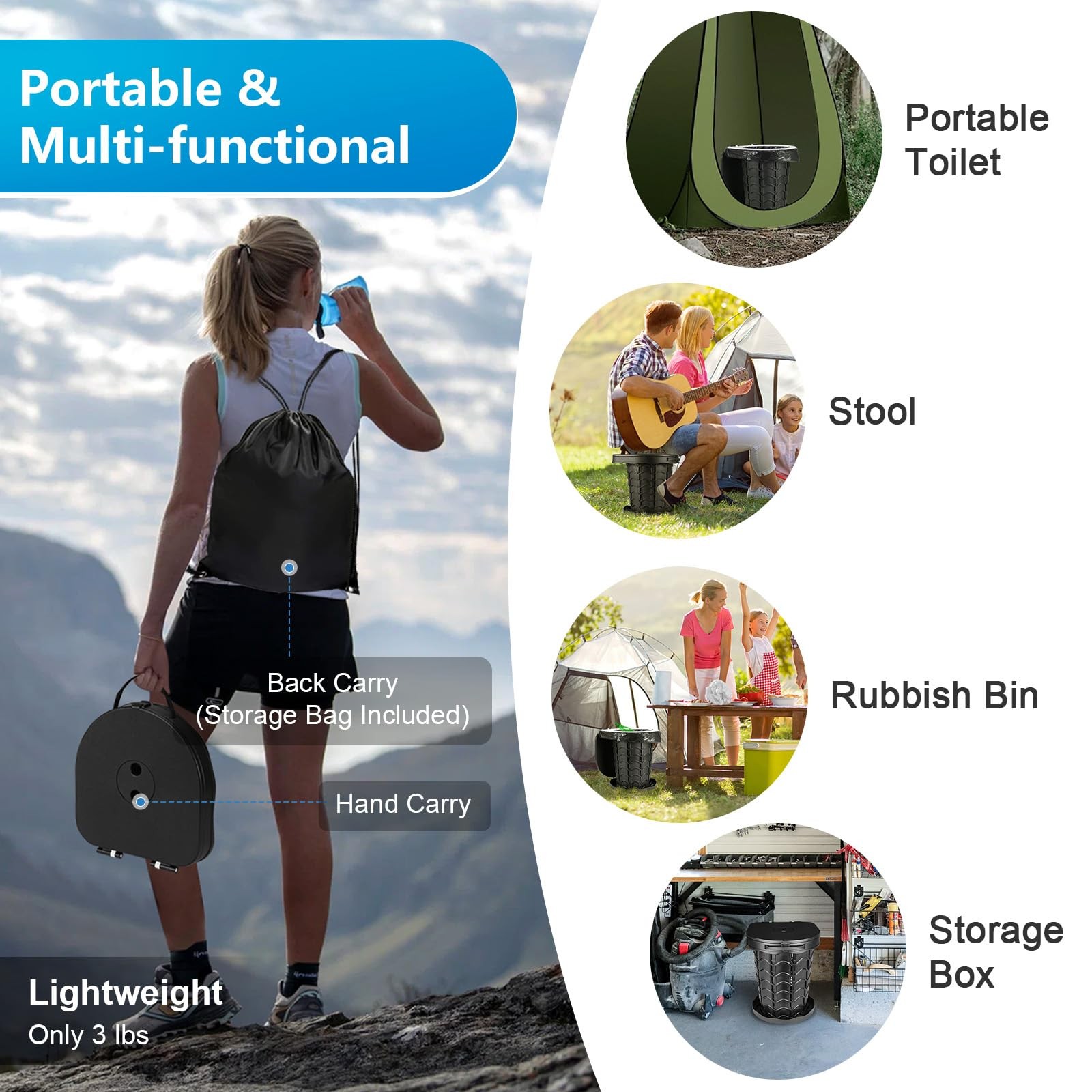 Adjustable Height Portable Camping Toilet – Travel Potty for Outdoor Use