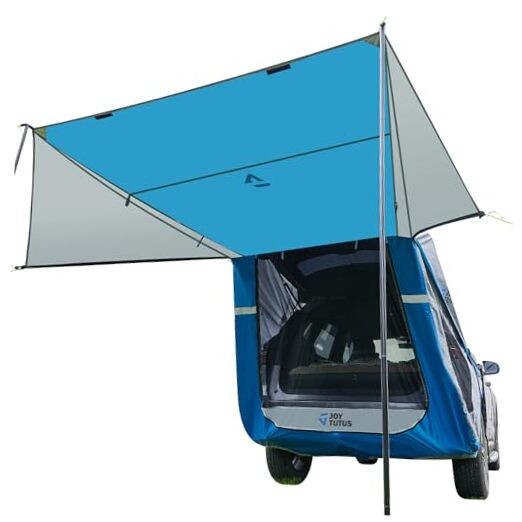 SUV Tailgate Tent with Three Sides Awning and Poles, Water Large-New Grey Blue