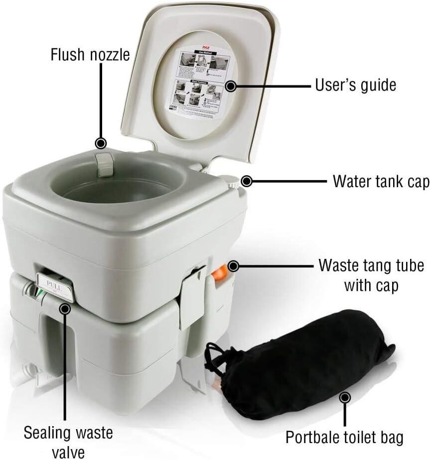 Portable Toilet with Carry Bag – 5.3 Gallon Waste Tank – Indoor/Outdoor Use