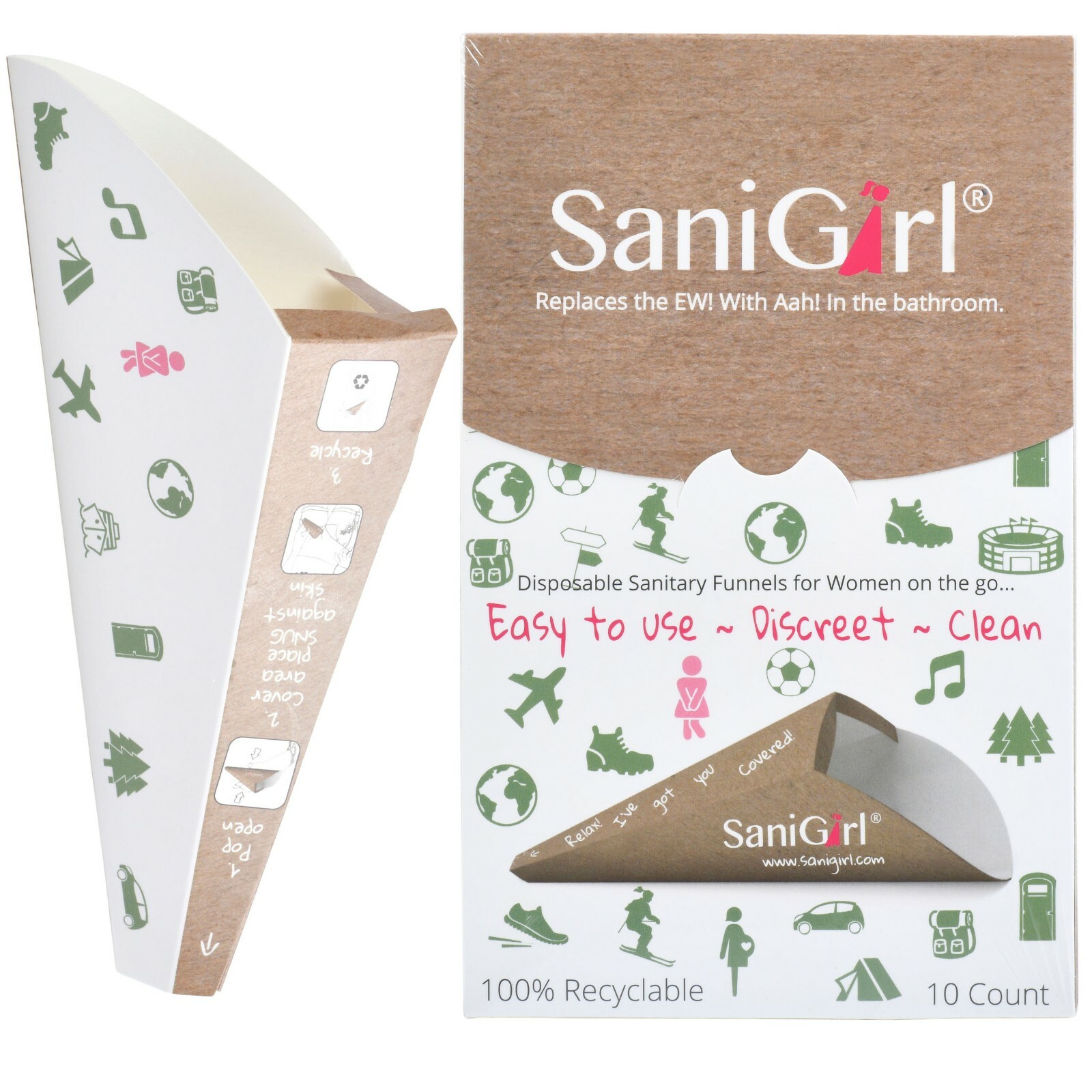 SaniGirl Disposable Pee Funnel Female Urination Device Portable Urinal 10 Pack
