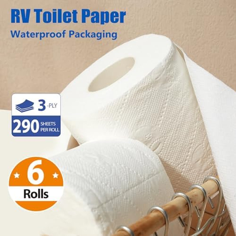 RV Toilet Paper – 6 Rolls, Rapid Dissolve, Septic Safe, Travel Toilet Tissue for