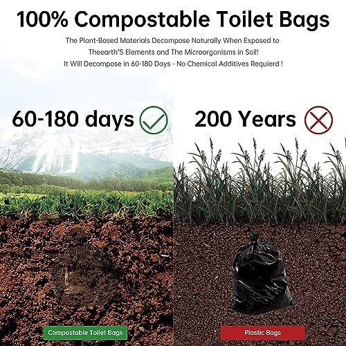 25/50 / 75 Pcs Portable Camping Toilet Bags,5 Gallon Compostable Toilet 2 Rolls