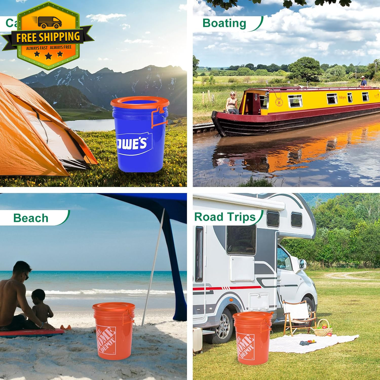 Portable Bucket Toilet Seat for 5 Gallon Buckets Camping RV Emergency Use