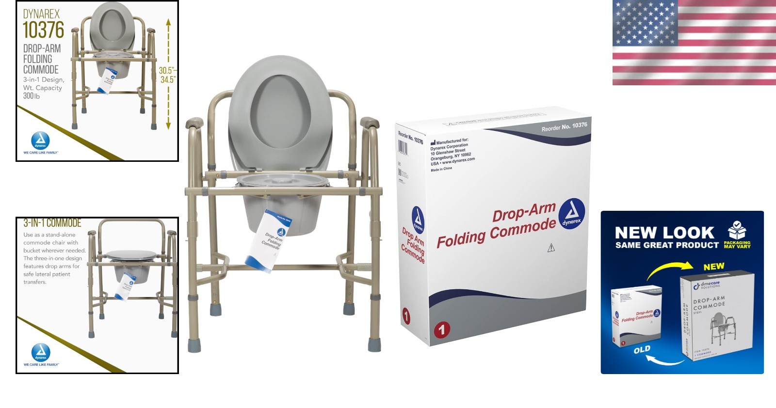 Heavy-Duty Drop-Arm Folding Commode – Adjustable, Portable Toilet for Safety