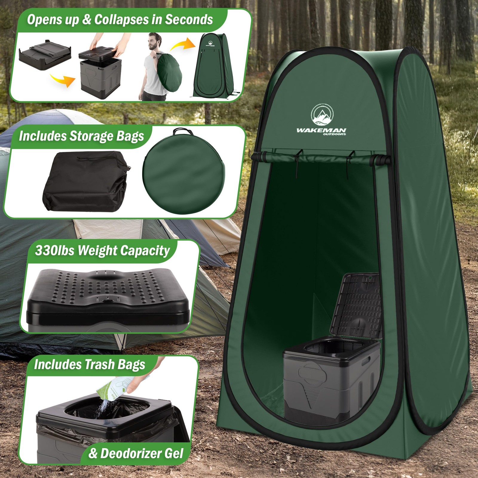 Portable Toilet for Adults with Pop Up Privacy Tent – Camping Toilet Travel P…