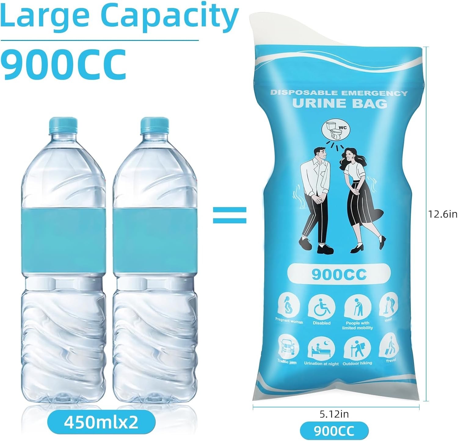 12 Pcs Portable Urine Bags 900ML Leakproof Odorproof Gel for Travel Emergency