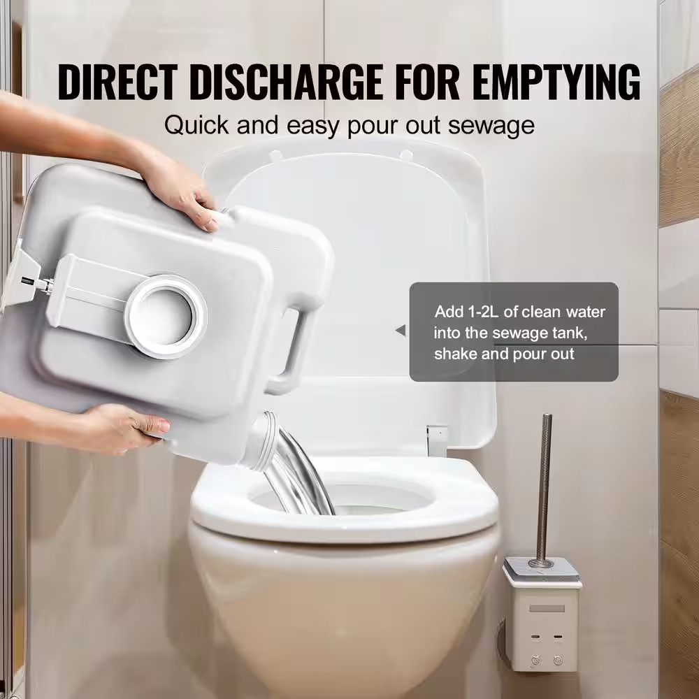 Portable Toilet 5.3 Gal. Waste Tank, 3.2 Gal. Flush Tank, Push-Button Pressurize