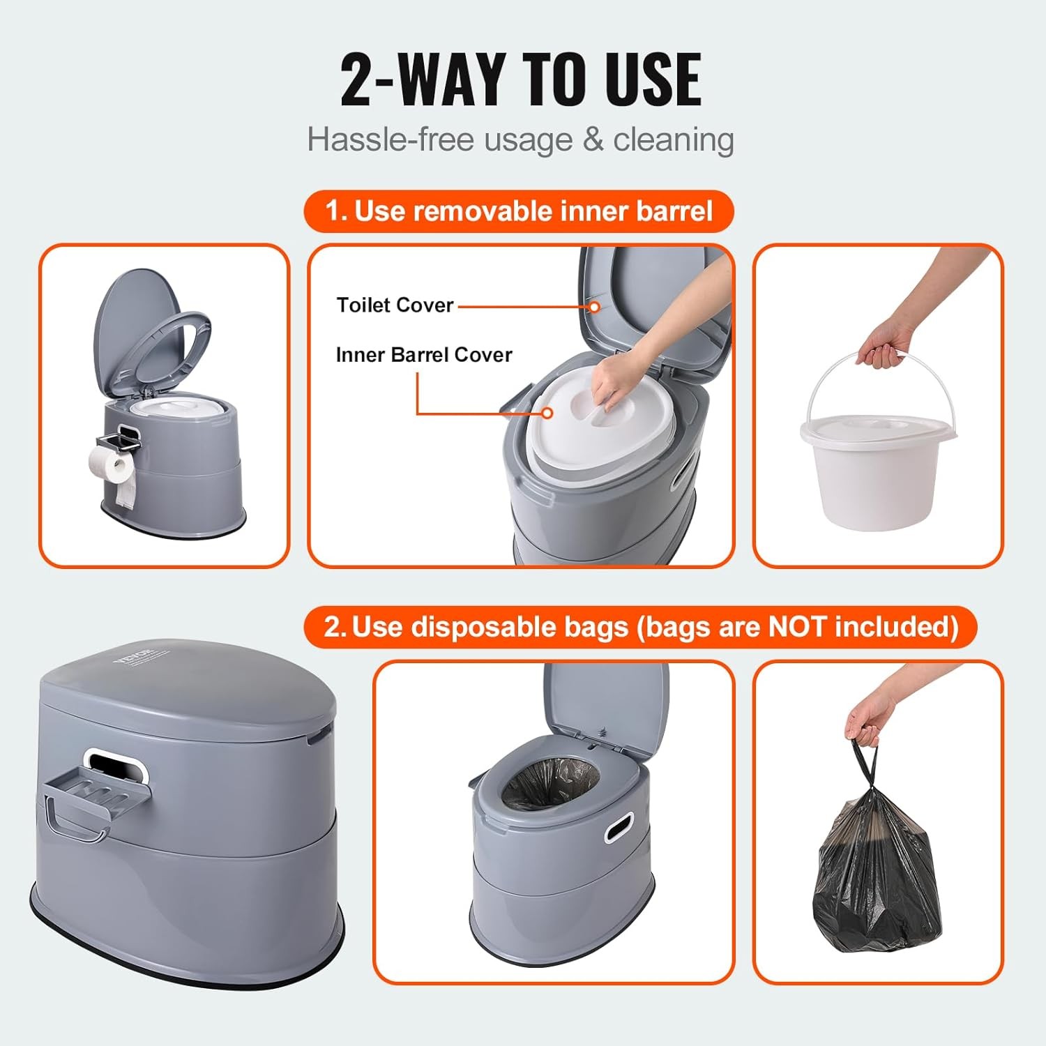 Portable RV Toilet for Camping 3 Gallon Detachable Inner Bucket RV Portable