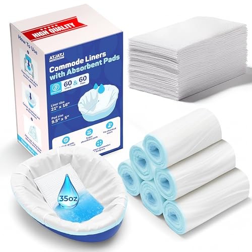 60 Packs Commode Liners With 60 Absorbent Pads, Leak-Proof Disposable Toilet