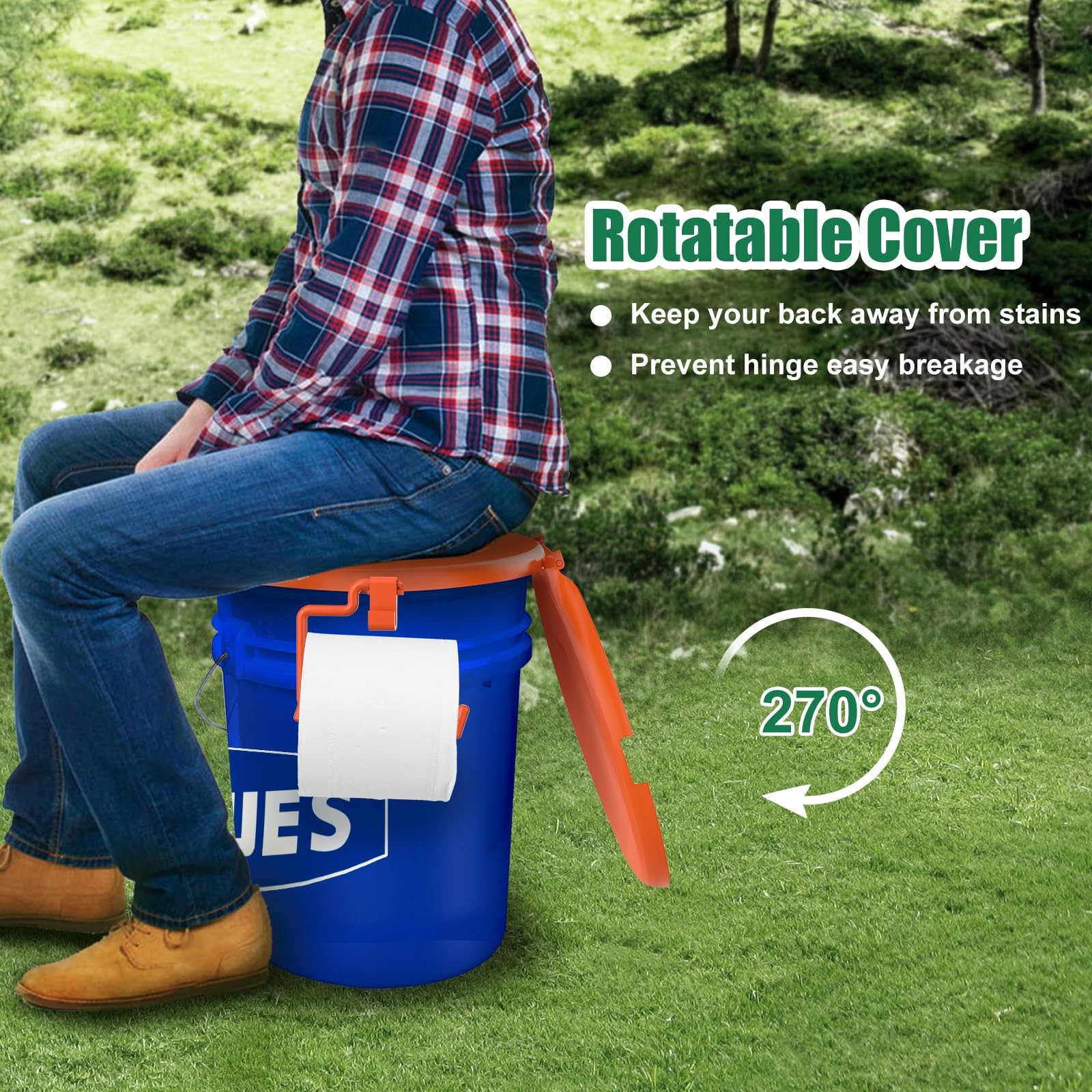 Portable Toilet Seat Orange 5 Gal Bucket Lid Adults Camping Emergency Commode