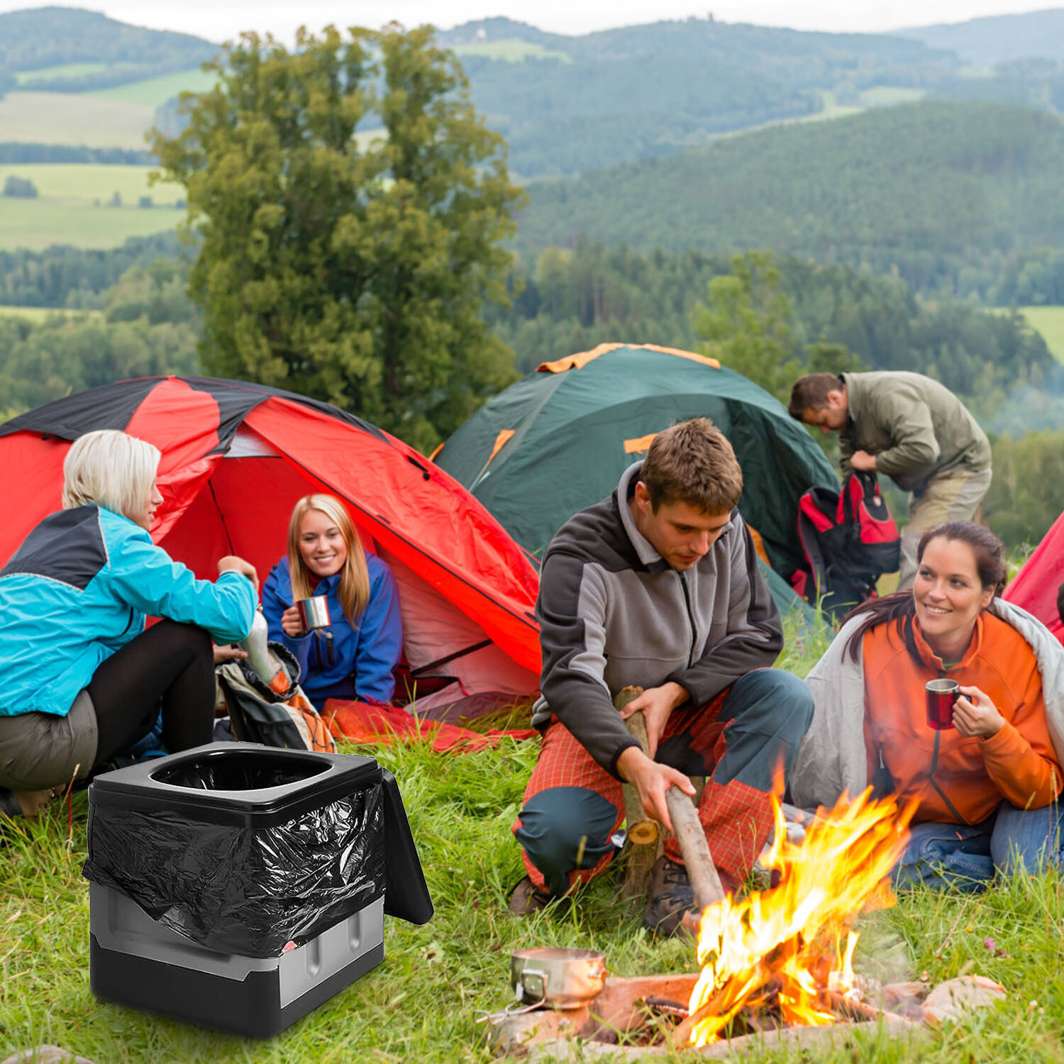Portable Camping Toilet with Lid, Portable Toilet for Adults with Carry Bag