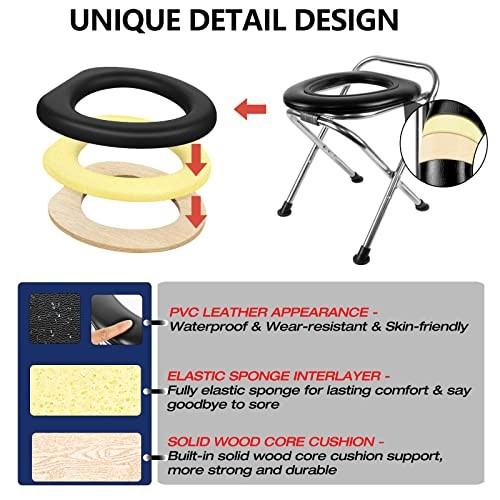 16.5″H Portable Toilet for Camping, 350LB Capacity Stainless Steel Folding
