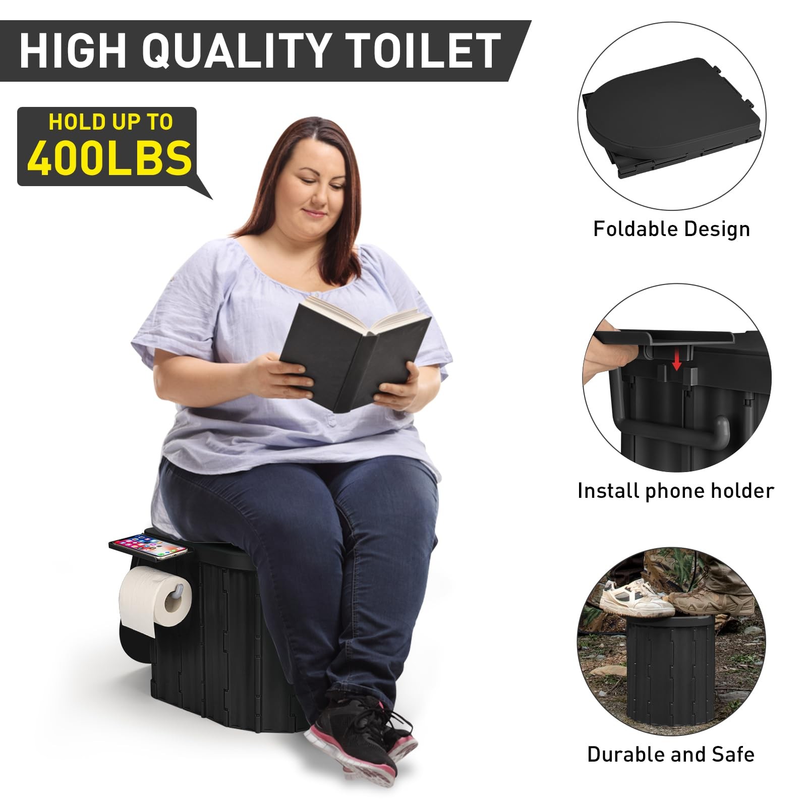 Portable Camping Toilet with Pop-Up Privacy Tent, 12-inch Toilet Seat, Outdoo…