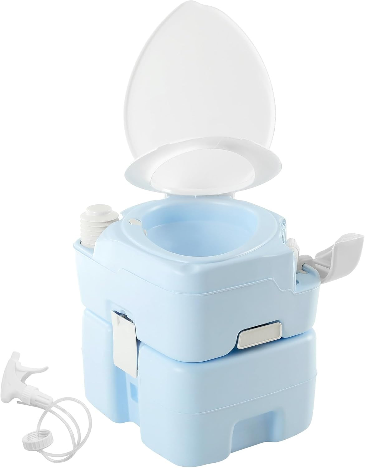 Portable 5.28 Gallon Camping Toilet with Press Flush & Hand Sprayer, Light Blue