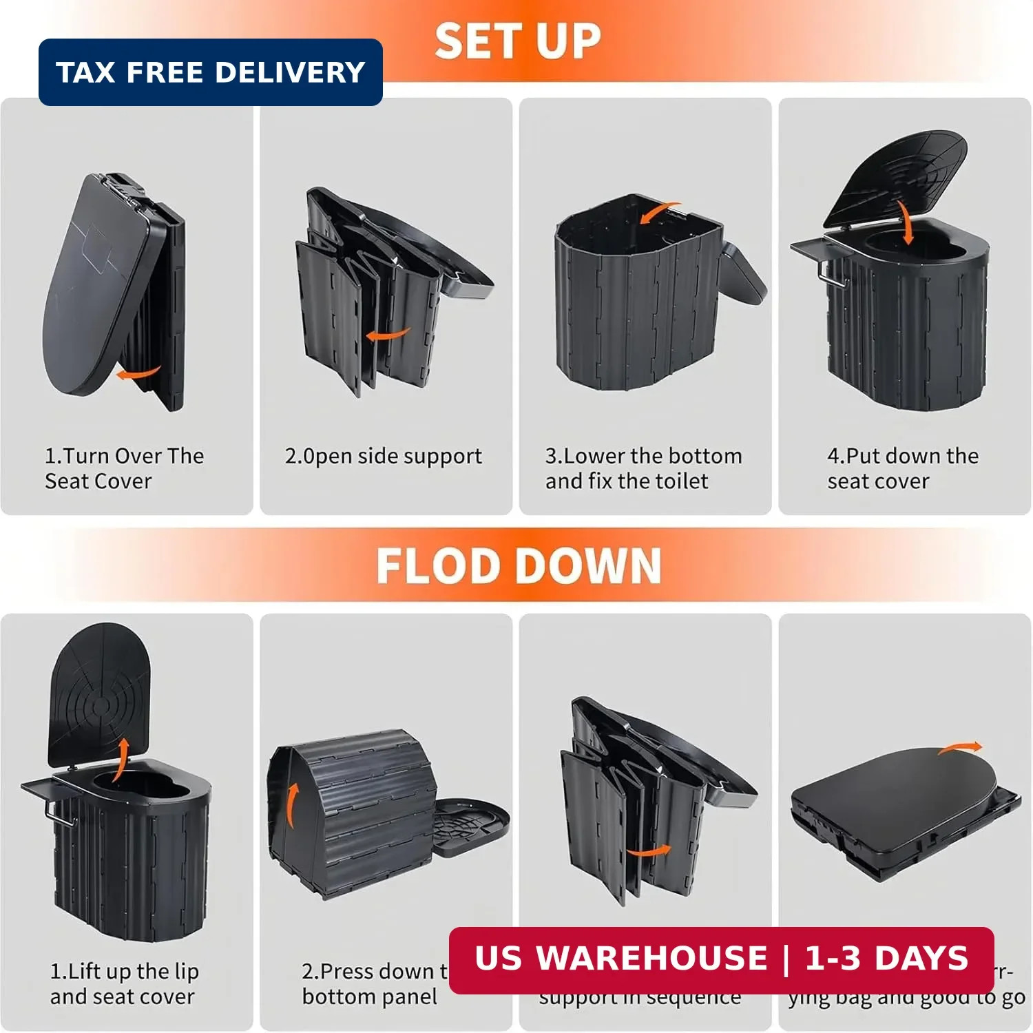 UOPBYEA Portable Camping Toilet for Adults With Urine Gel & Leak-Proof Bags | Wa