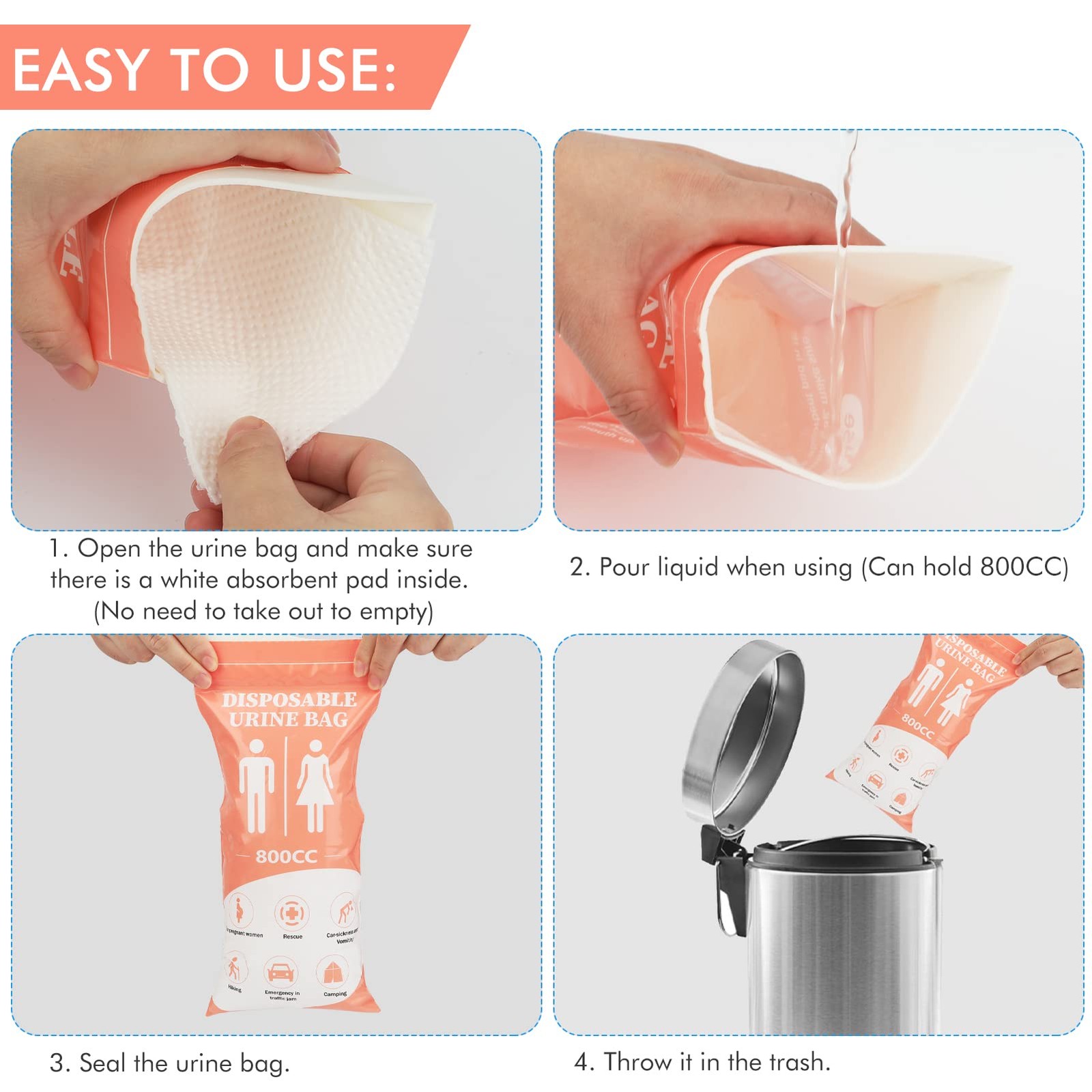 Disposable Urinal Bag,12 PCS 800ML Emergency Urine Bag, Unisex Urinal Bag, Po…