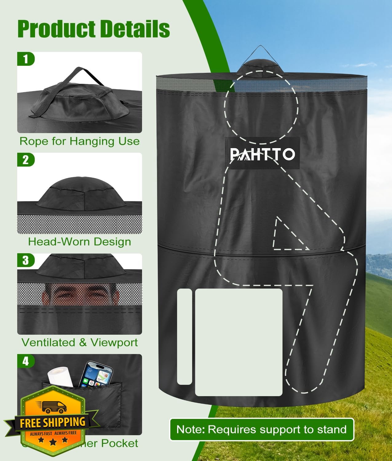 PAHTTO Camping Toilet with Popup Tent