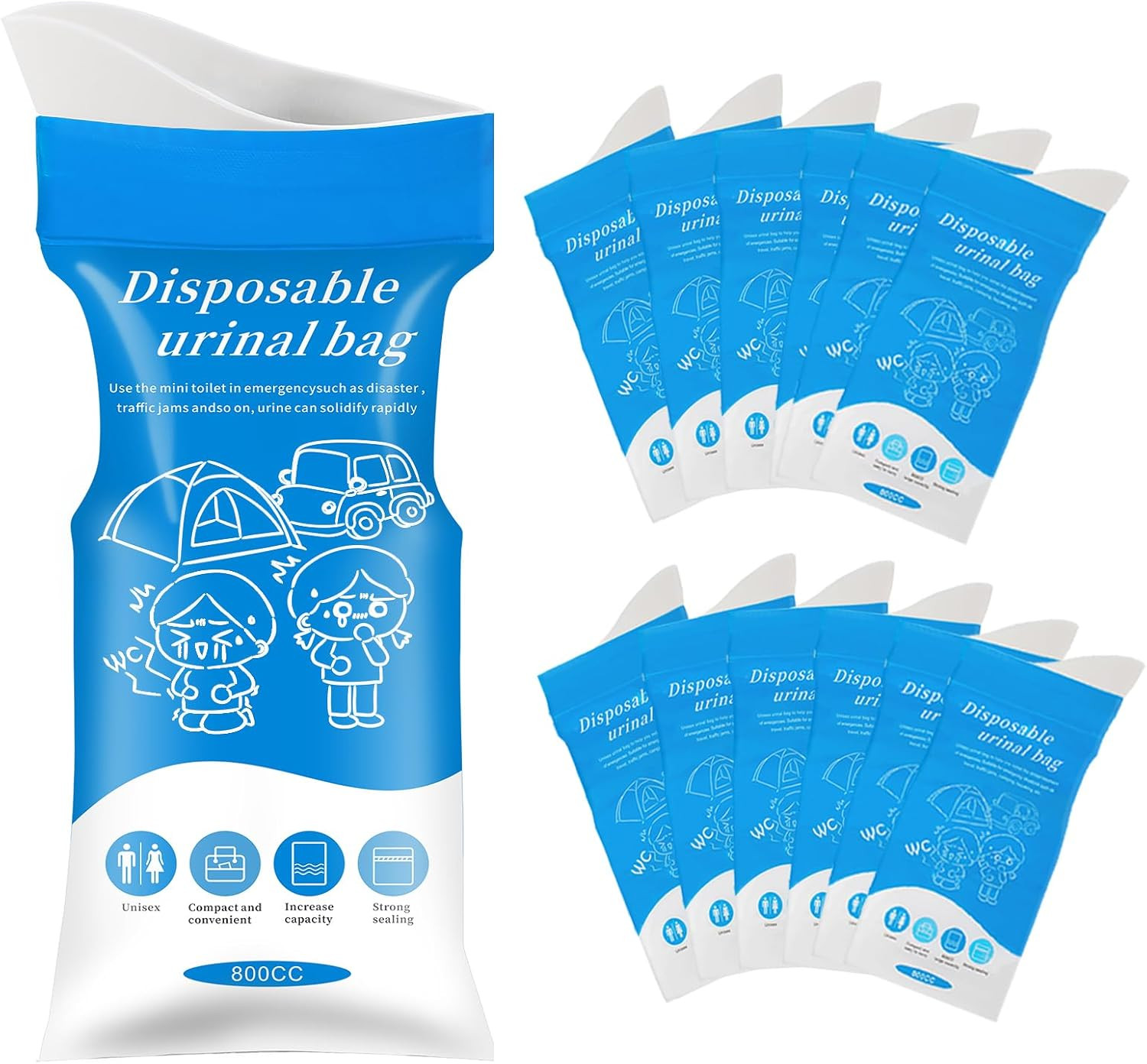 Disposable Emergency Urinal Bag, 8/12/20/24 Pack Portable Camping Pee Bags, Trav