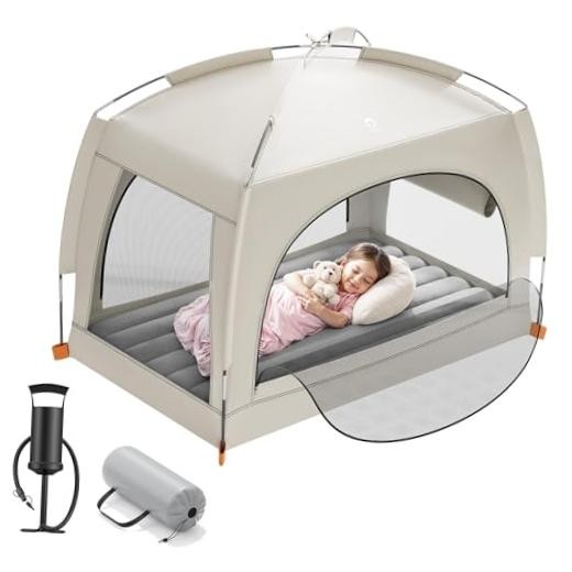 Lightweight Blow Up Kids Air Mattress with Hand Pump – Indoor & A-khaki Gray
