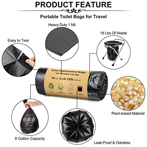 Toilet Replacement Bags 8 Gallon 30 Liter Heavy Duty 1 Mil 40 Count Camping For
