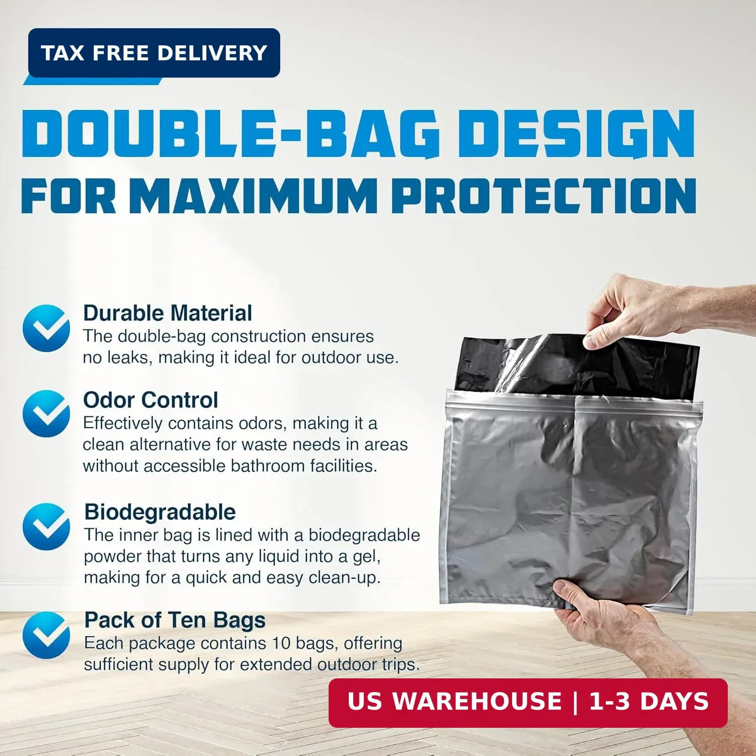 Camco Toilet Waste Bags – Features a Biodegradable Powder & Leak Proof Double Ba