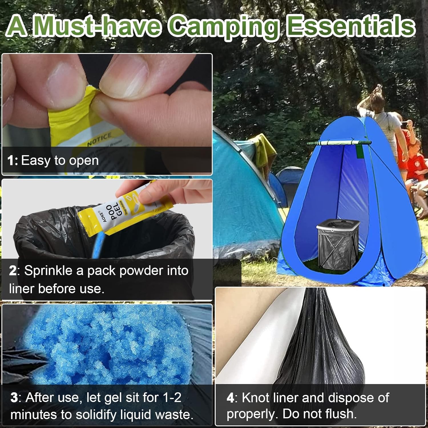 AOKE Portable Toilet Absorbent Gel Powder – Lemon 25 Pack Poo Deodorizing Treatm