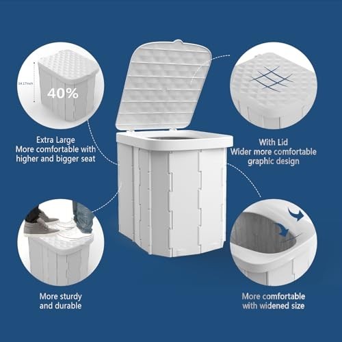 Portable Folding Camping Toilet for Adults XL with Lid, Grey