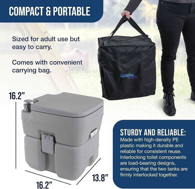 U.S. Camping Supply Portable Toilet with Carry Bag, 5.3 Gallon Waste Tank Camp
