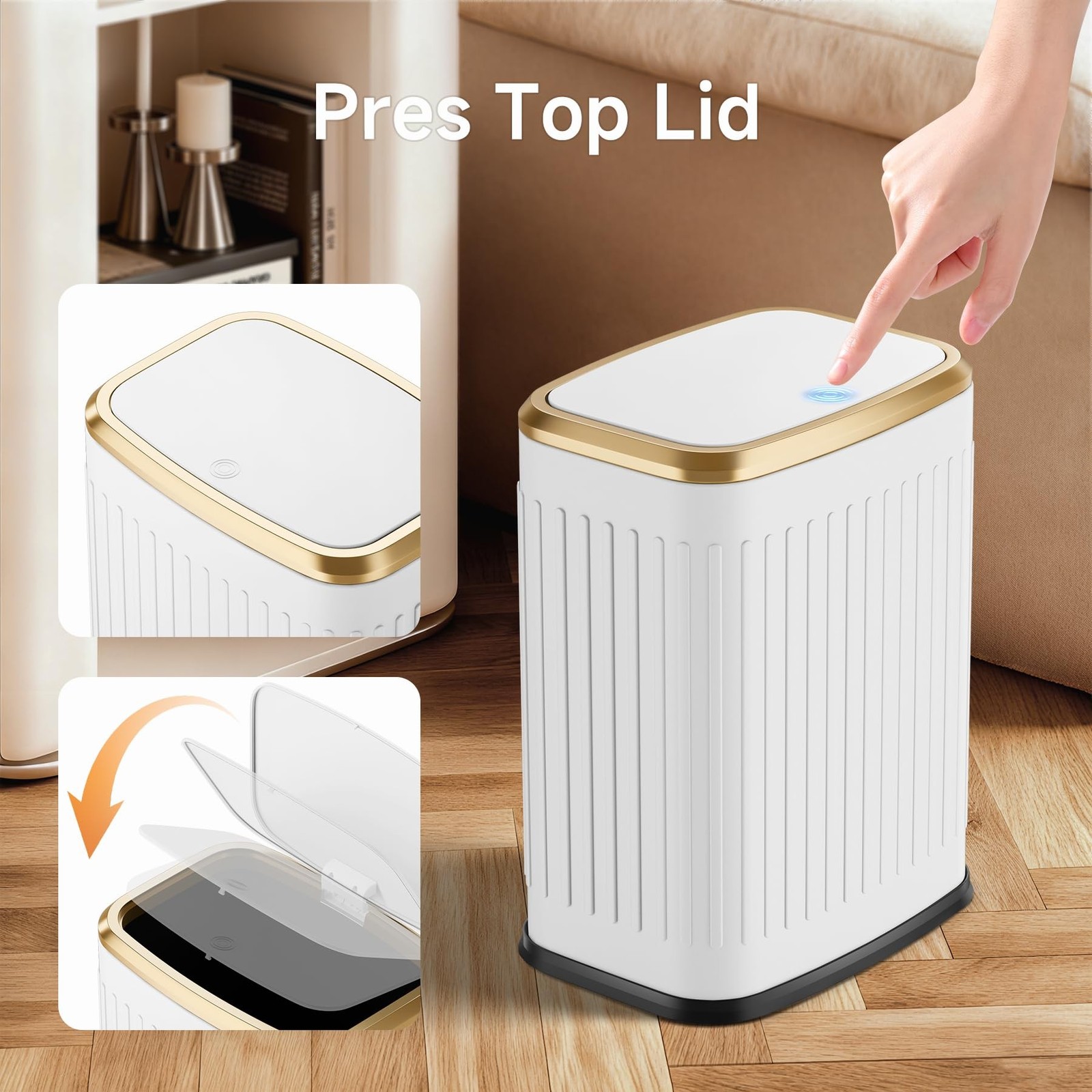 TIPGO Bathroom Trash Can with Lid, 2.1 Gallon / 8 Liter Small Garbage Can, Pr…