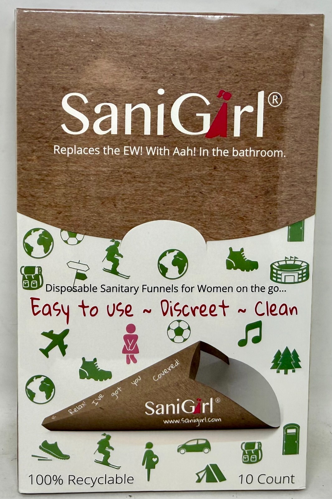 SaniGirl Disposable Pee Funnel Female Urination Device Portable Urinal 10 Pack