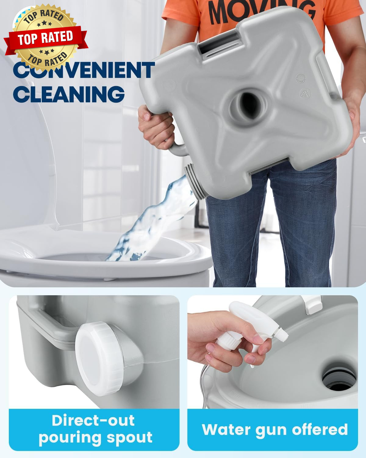 Camping Toilet Portable 5.3 Gal: 20L Porta Potty for Adults with Diagonal Elonga