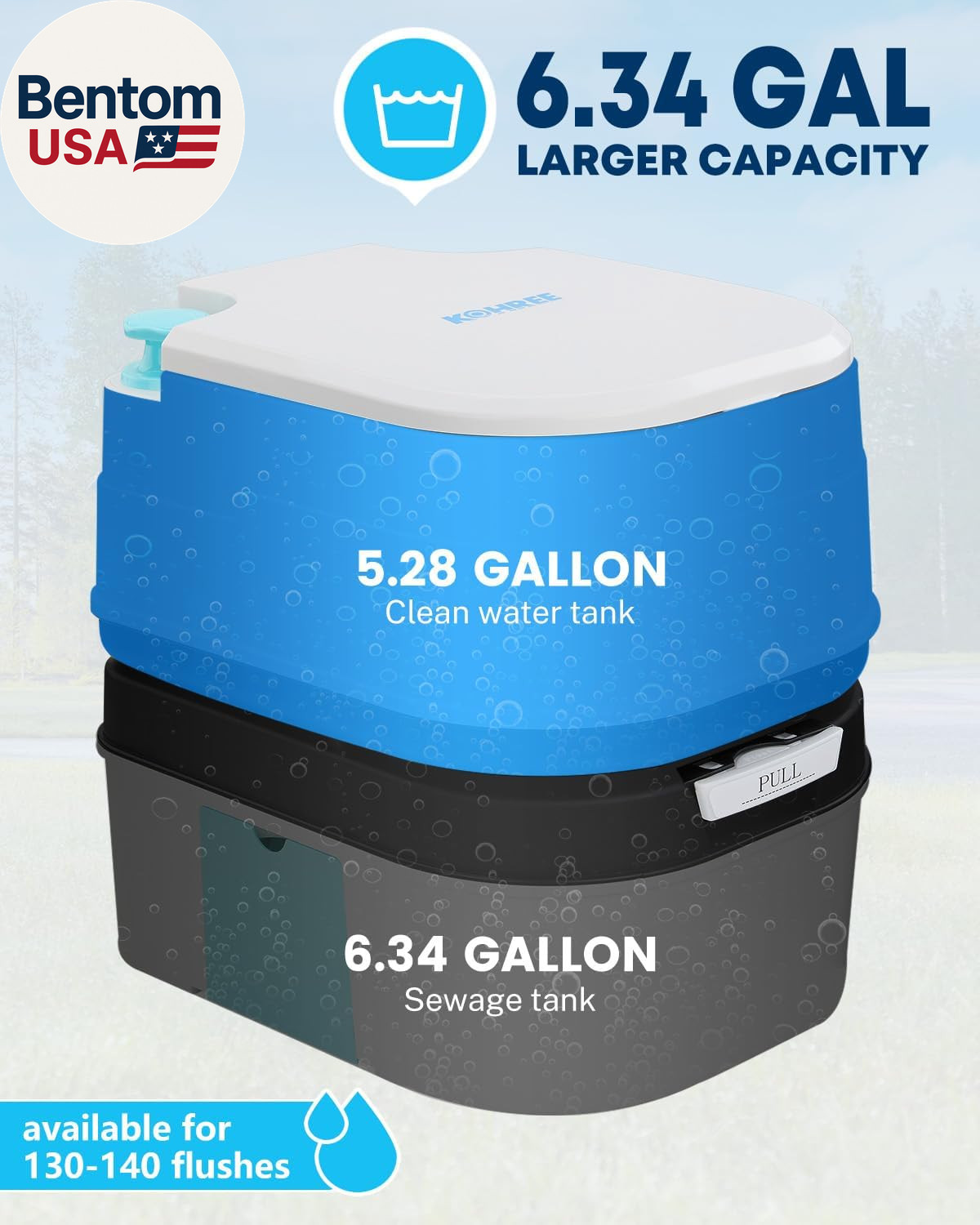 6.34 Gal Portable Toilet for Adults: Large Camping Toilet with Detachable Waste