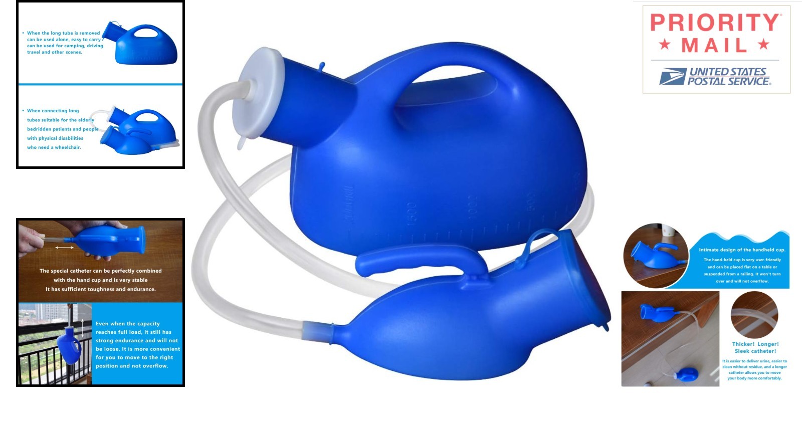 2000ml Portable Urinal for Men Leak Proof Travel Urinal with Tubing Funnel Brush