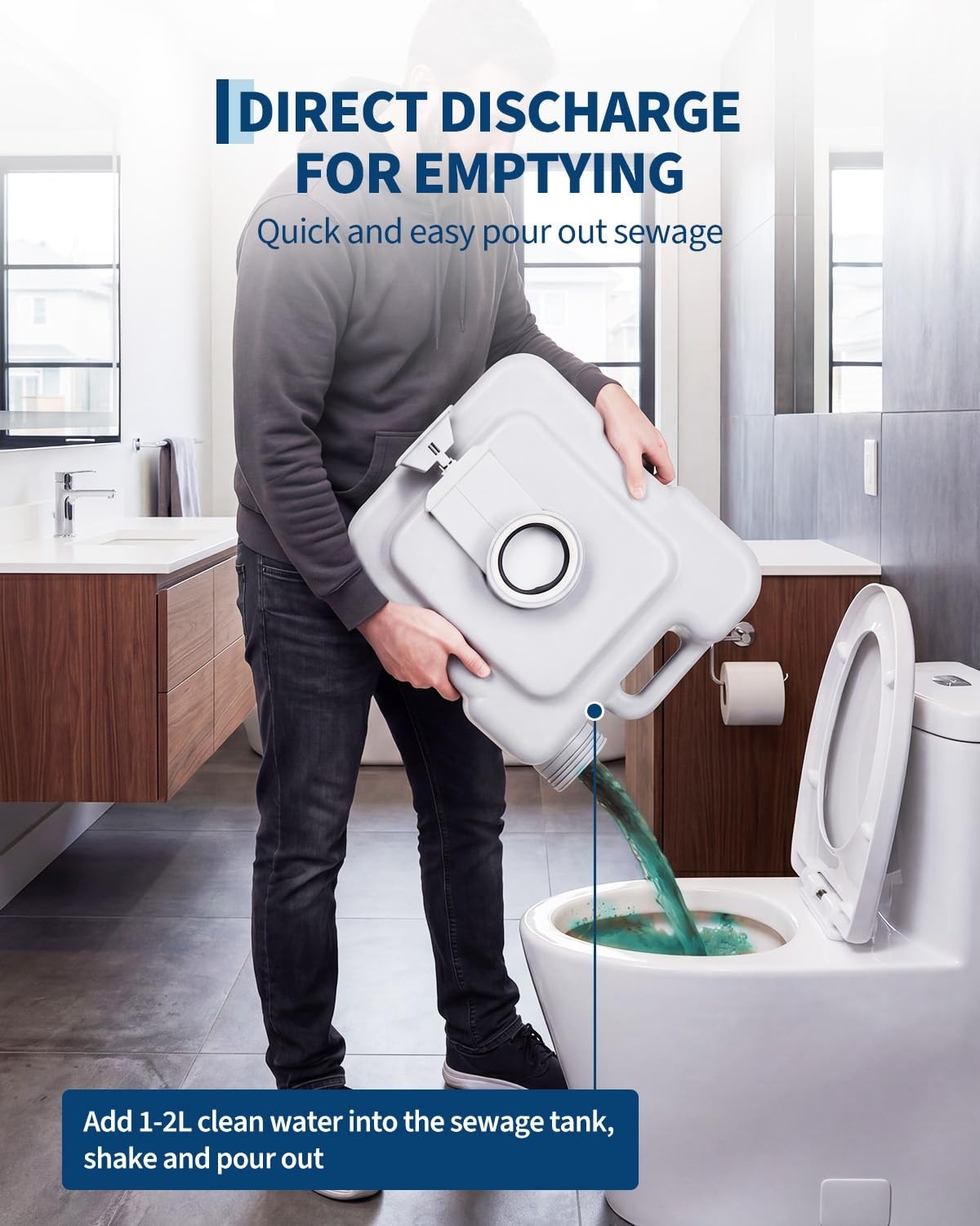 Portable Travel Toilet with 5.3 Gal Waste Tank & 3.2 Gal Flush – RV, Camping, Hi