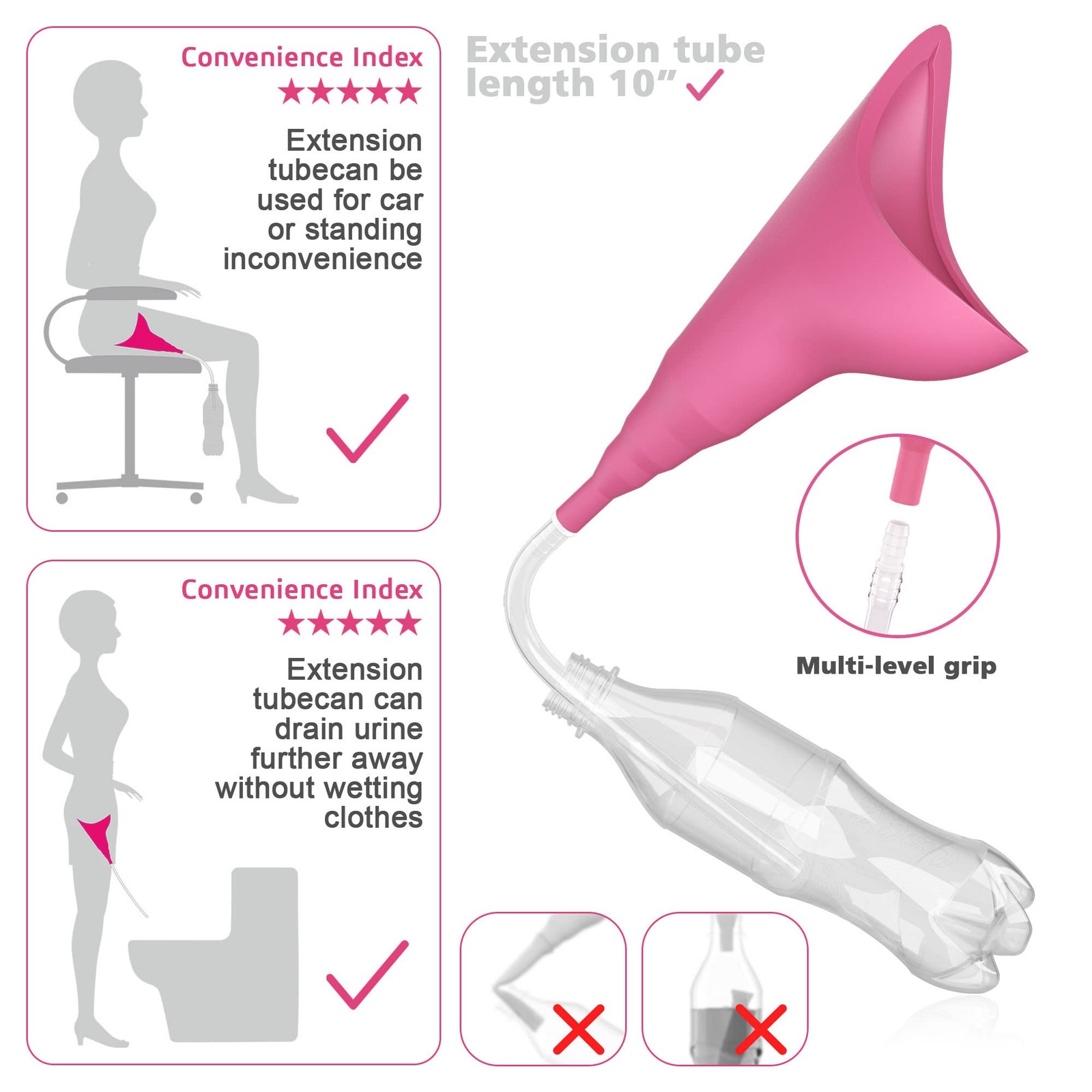 Female Urination Device, Portable Reusable Urinal Funnel with Extension Tube,…