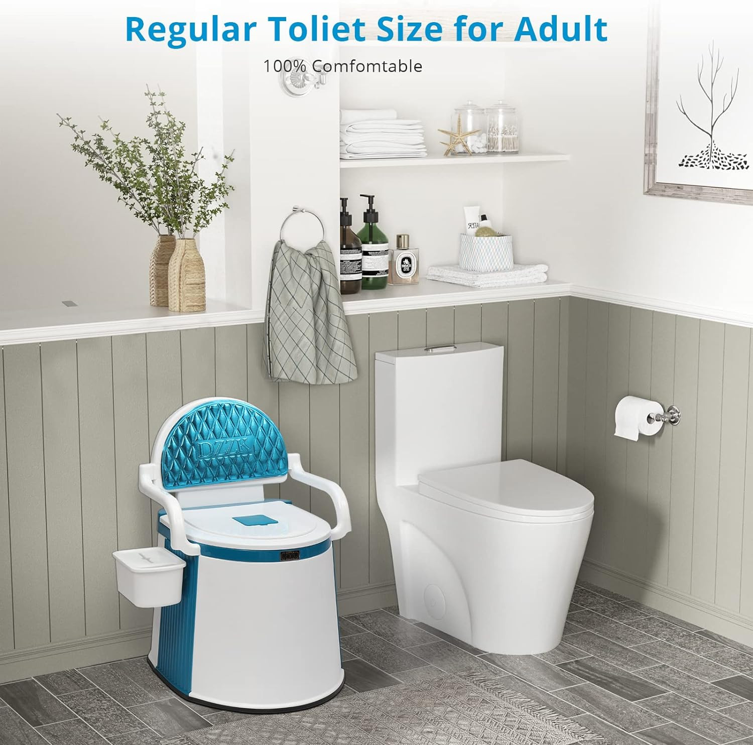 Portable Toilet | Back & Handrail Design Commode with 5 Gallon Bucket Inner